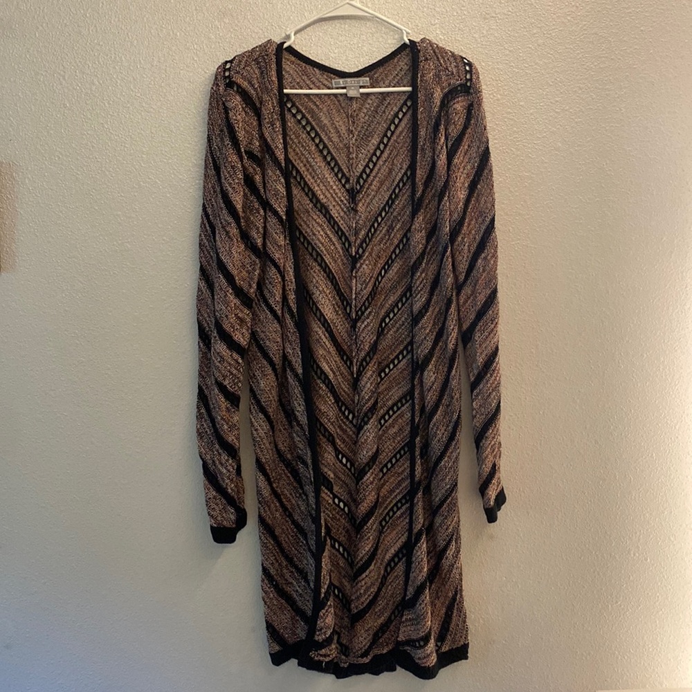Multicolored long knitted cardigan